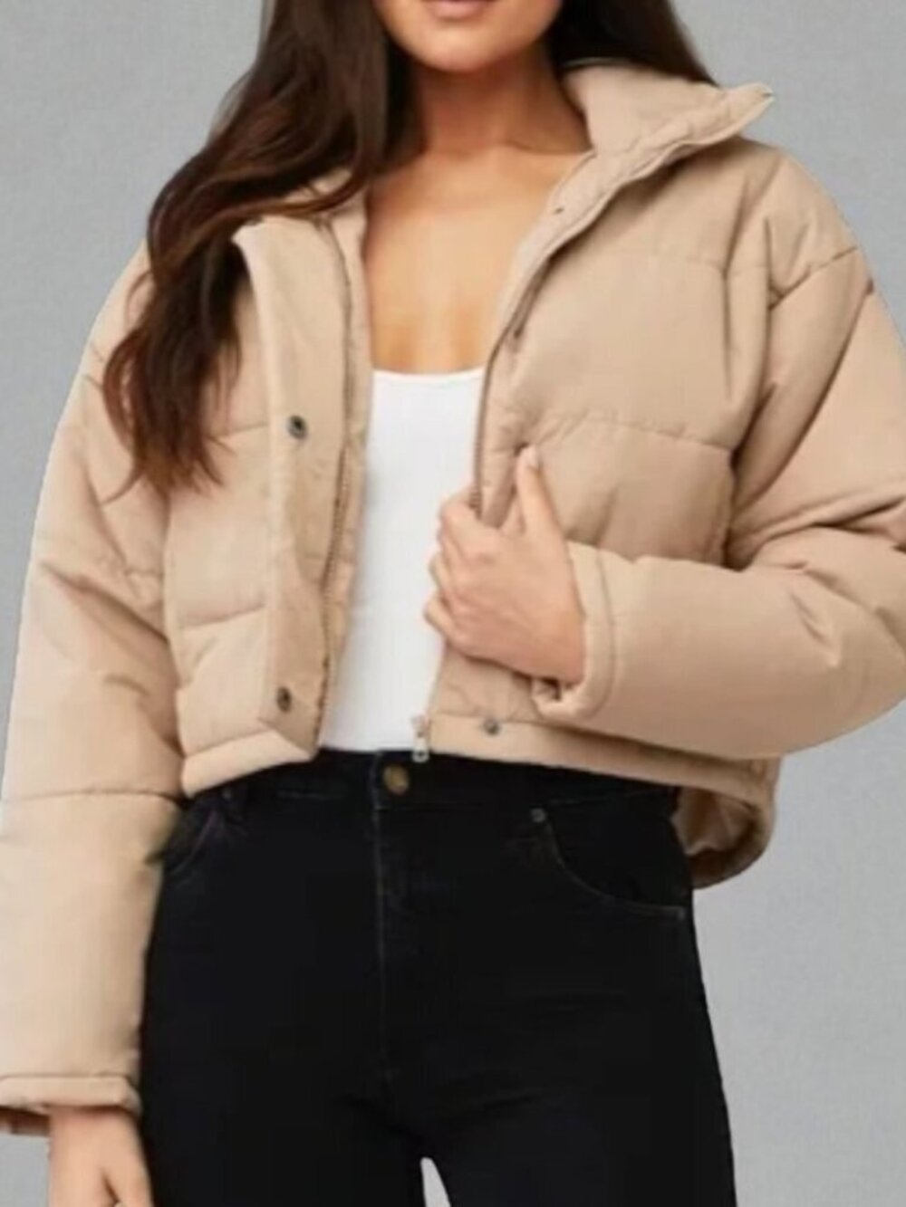 The Fifth Label Remake Puffer Jacket Medium Tan Cropped Bomber Quilted Zip Up